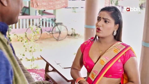 Zara in pink saree blouse teasing with man in Jelabi 4 Hindi scene