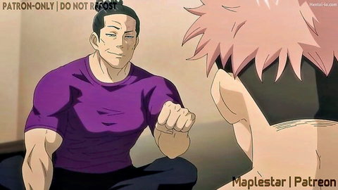 Jujutsu Kaisen hentai sub: muscular man teases pink-haired curvy girl