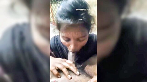 Fair-skinned brunette deepthroating thick cock with saliva dripping and hand guiding her head
