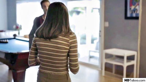 Opal as hotwife in striped top, teasing steamy bf from behind