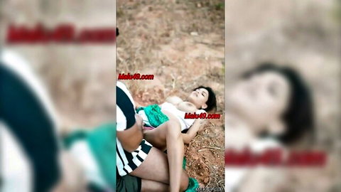 Raunchy outdoor sex with erotic Indian girl in green skirt