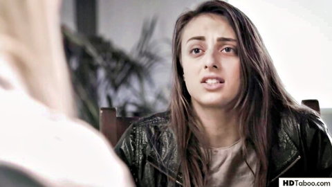 Evelyn Claire confronts emotional Gia Derza in leather jacket, lesbian taboo scene