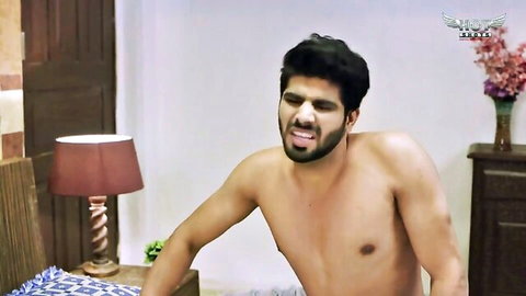 Shirtless muscular Indian man in hilarious erotic movie with busty prostitute
