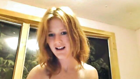 Adorable ginger babe teases her tiny tits and tight pussy in solo video