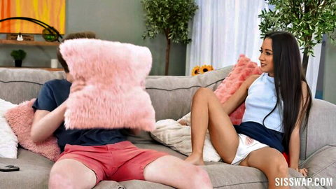 Selina Bentz teases with upskirt panties in playful Sis Swap scene with guy