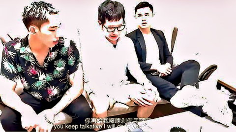 Three Asian men in casual shirts, intense talkative scene from brother friend caught gay video