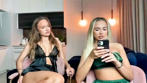 Julia Rle and blonde friend in sexy lingerie on webcam