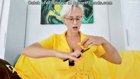 Angel Wicky exposes big tits in open yellow dress live stream