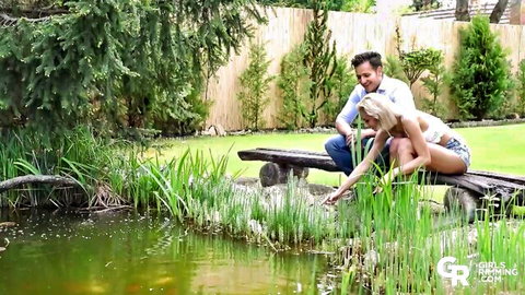 Veronica Leal and partner in teasing outdoor garden pose before rimming and 69 action