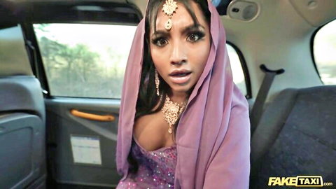 Yasmina Khan in sexy purple hijab with huge tits in FakeTaxi POV blowjob