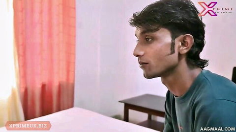 Indian student actor in profile view from steamy MILF sex lesson video