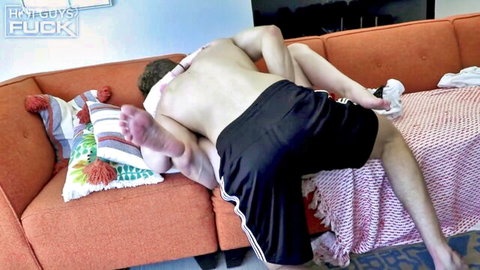 Aria Kai and Riley Holt in steamy missionary fuck on couch