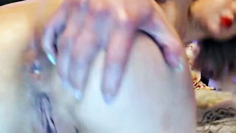 Lena shows off her nude body on webcam debut, close-up finger grip on thigh