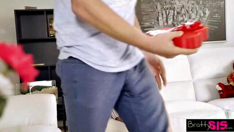 Step sister Valentine's surprise gift from lover in living room