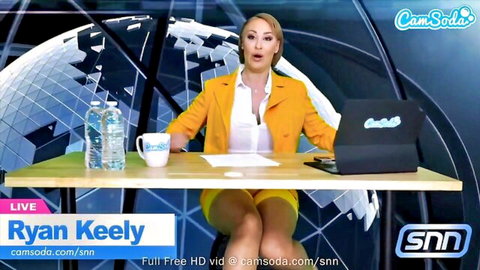 Blonde MILF Ryan Keely sits teasing thighs in short skirt on CamSoda live webcam