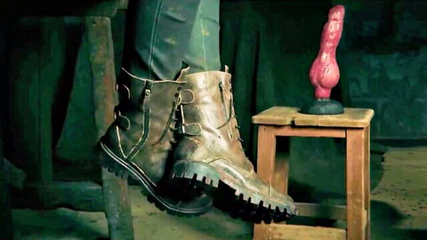 Lara Croft boots and pink dildo in 3D cartoon BDSM scene