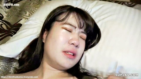 Asian woman in ecstasy with messy vaginal surprise on solo webcam