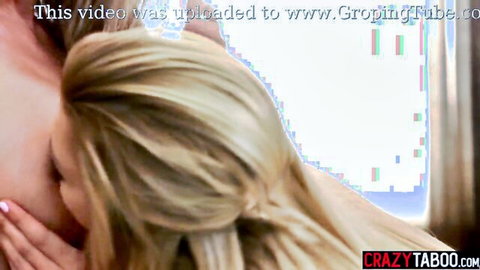 Busty blonde Tara Morgan licks stepdaughter's wet pussy and tits