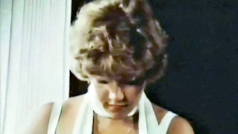 Anabelle petite teen with curly hair in white top, teasing look