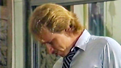 Vintage blonde man in suit with cum on hair in taboo scene