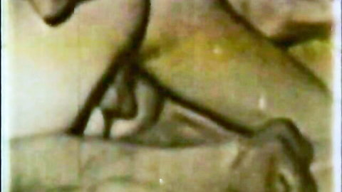 Vintage blonde skinny girl with long hair fucked doggy style, cock penetrating her pussy from behind