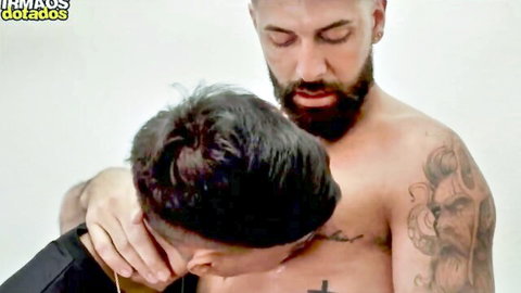 Muscular bearded men in intense Valentine's Day gay embrace preview