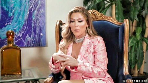 Domino Presley blonde bombshell in open pink blazer showing big tits