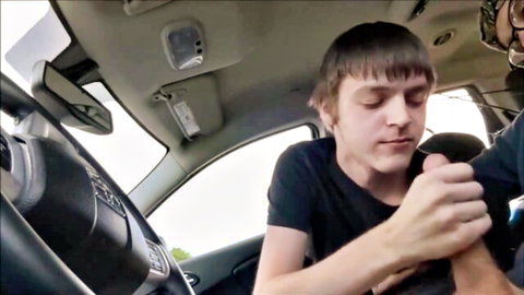 Young man gripped in car during tense adult encounter