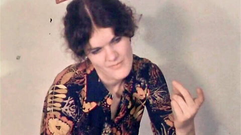 Retro Danish woman in floral dress from golden age vintage porn