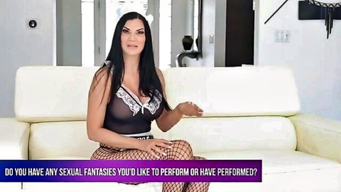 Jasmine Jae in black lace lingerie and fishnets with cat ears, seductive pose