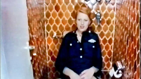 Vintage redhead flight attendant in uniform, hotwife teasing in airplane crew video