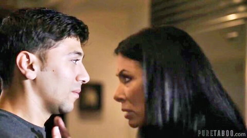 Reagan Foxx and male performer in tense threesome moment with Hailey Rose, Pure Taboo