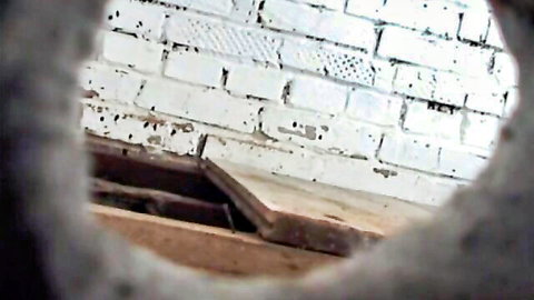 Voyeur peephole into amateur white lady's messy dirty restroom