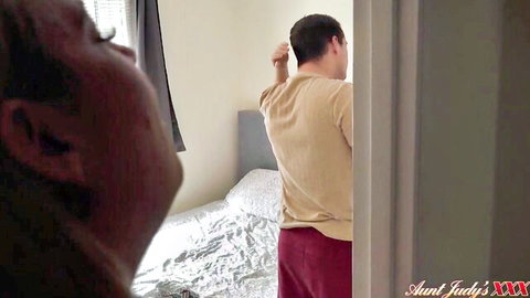 Maisie Lewis peeks at stepson Sam Bourne in bedroom seduction scene
