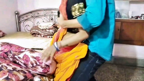 Indian kamwali in yellow saree gets doggy pounded by huge cock
