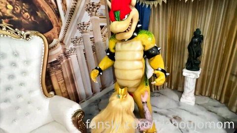 Bishoujomom in sexy Bowser cosplay with massive tits, deep blowjob action