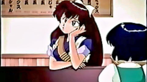 Anime hentai schoolgirl in sailor uniform pondering in class