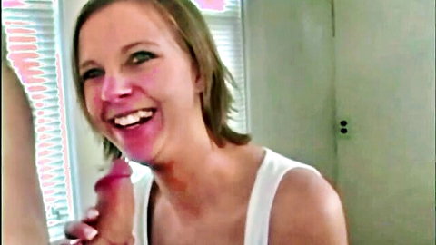Blonde MILF with big tits holds pink dildo to mouth in amateur casting
