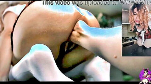 Dismoralica extreme anal fisting with long dildo deep in ass, schoolgirl outfit