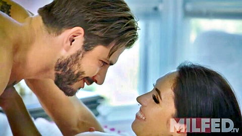 Young stepmom smiles intimately with muscular stepson in bath, MILFED creampie preview