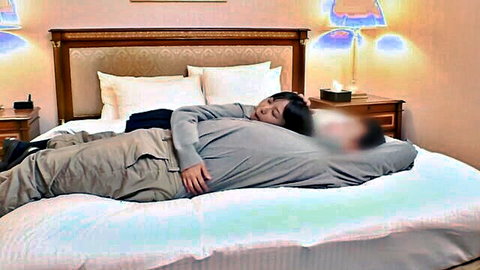 Japanese 18yo small tits amateur spooned by older man in bed