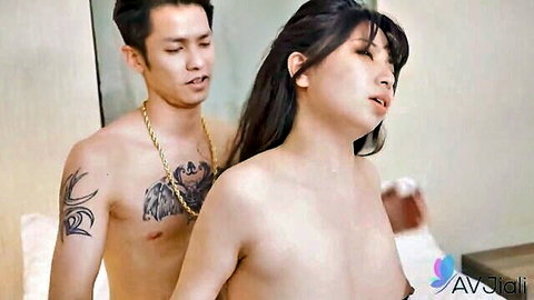 Long-haired Chinese girl Ranako nude doggy style fuck with Asian guy
