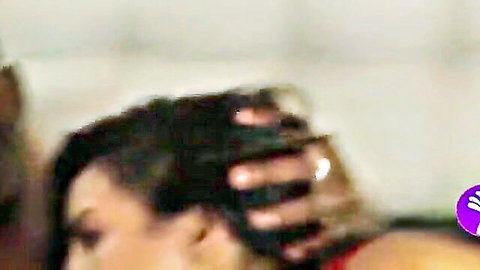 Latina teen's intense face as rough hand yanks her black hair during hard fuck