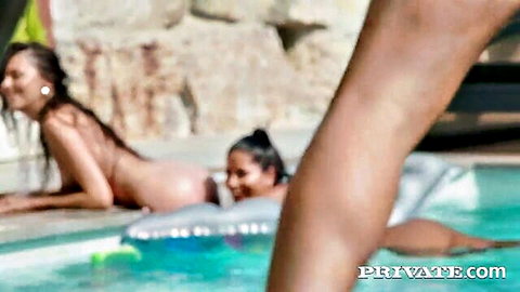 Verona Sky and Amy Amor nude poolside lounging in hot orgy preview
