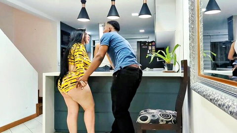 BBW Latina with huge ass cheats with husband's friend in yellow dress