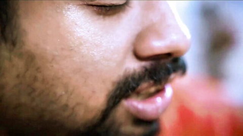 Close-up of bearded Indian man's ecstatic face in Sudipa's saree creampie scene