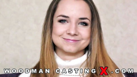 Mona Blue blonde MILF smiling in Woodman Casting audition