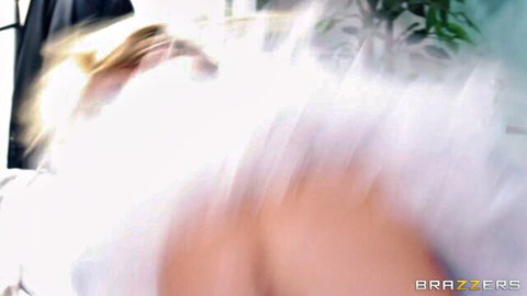 Tasha Reign blonde bombshell in white lingerie threesome tease