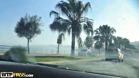 Nessa in Spanish pickup fuck scene, driving coastal road