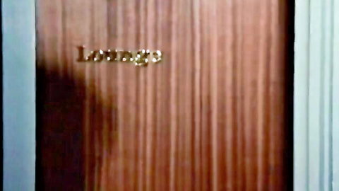 Vintage wooden door with gold 'Lounge' sign in retro setting